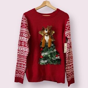NWT Christmas Tree Rein-dear Fair-isle Long Sleeve Red & White Sweater Jr XXL